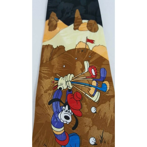 Mens Designer Necktie Goofy Golfing Disney Mickey Unlimited Work Office Party - Picture 9 of 13